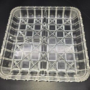 Vintage Indiana Glass 3-Part Relish Dish Divided Serving Tray JJ3970
